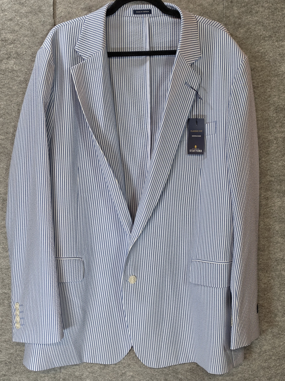 Stafford Classic Fit Seersucker Blazer Men's Blue White Stripe Size 52R